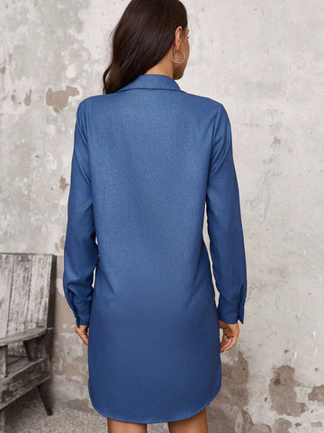 Twist Front Half Placket Shirt Dress Without Waist Belt