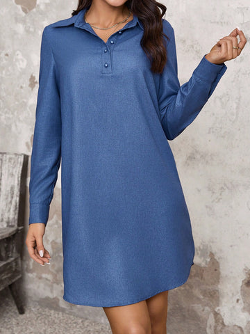 Twist Front Half Placket Shirt Dress Without Waist Belt