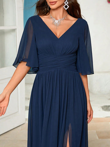 V-Neck Chiffon Bridesmaid Dress With Split Hem