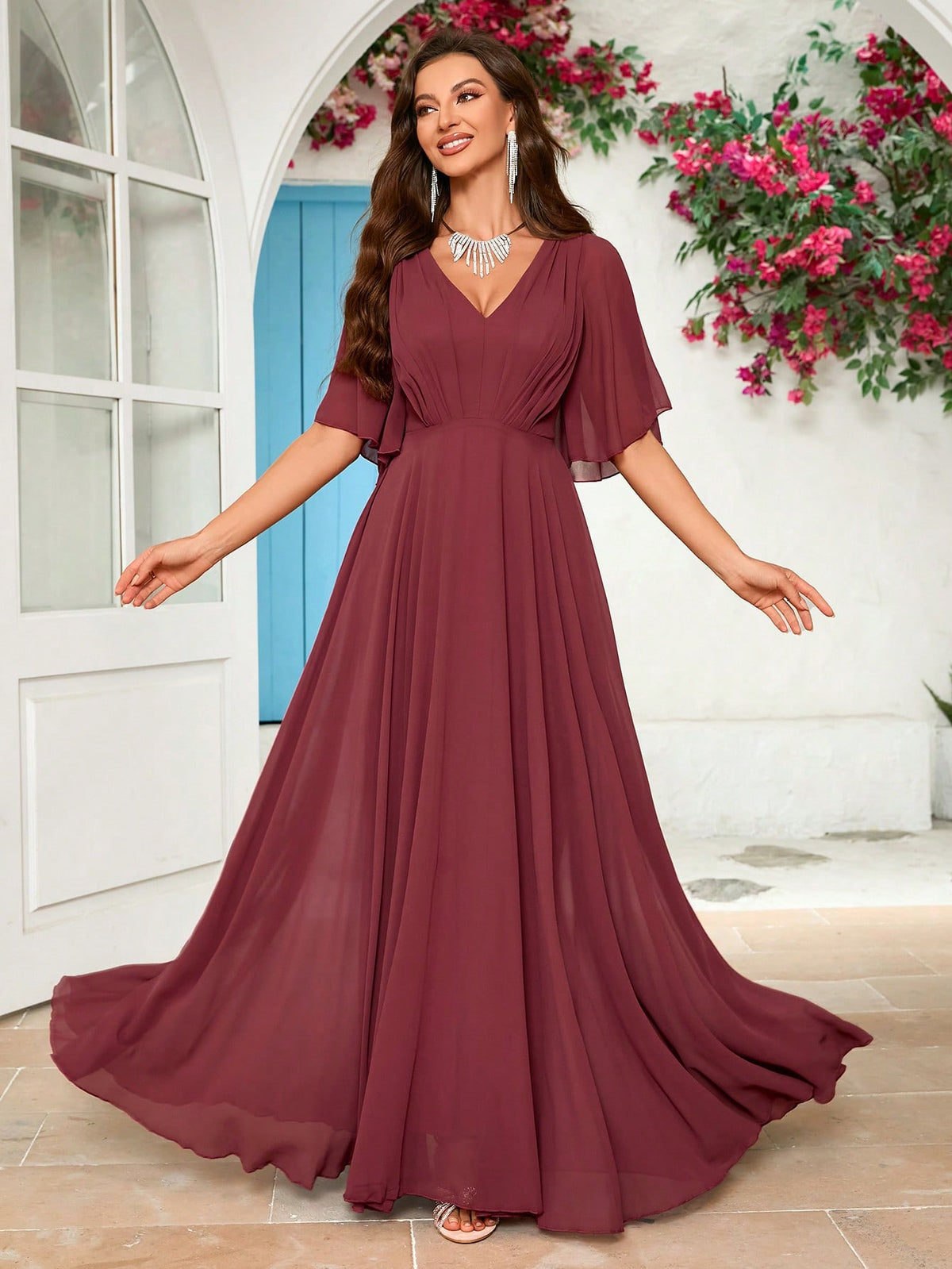 V-Neck Chiffon Bridesmaid Dress