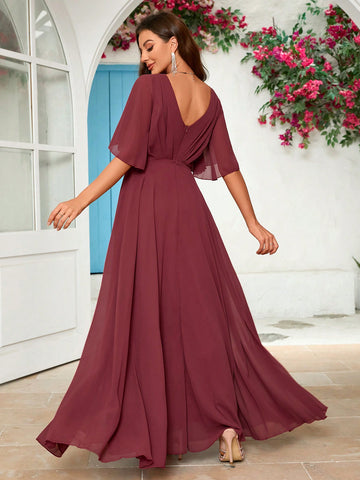 V-Neck Chiffon Bridesmaid Dress