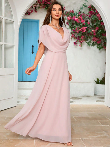 V-Neck Chiffon Bridesmaid Dress