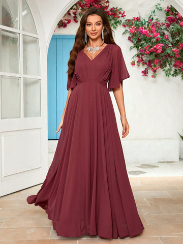V-Neck Chiffon Bridesmaid Dress