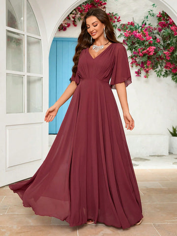 V-Neck Chiffon Bridesmaid Dress