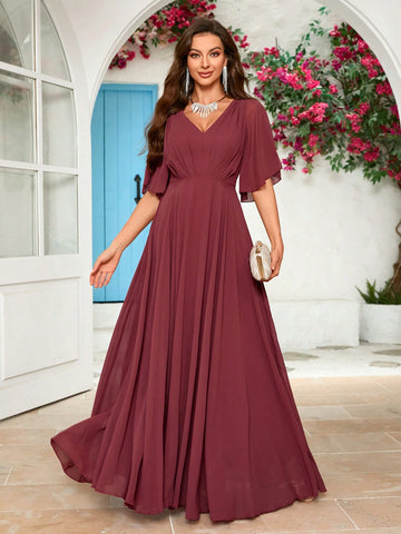 V-Neck Chiffon Bridesmaid Dress
