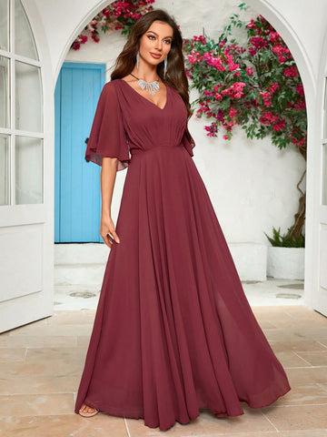 V-Neck Chiffon Bridesmaid Dress