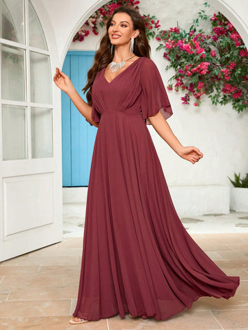 V-Neck Chiffon Bridesmaid Dress