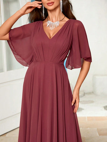 V-Neck Chiffon Bridesmaid Dress