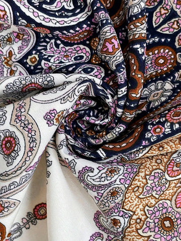 Vintage Paisley Print V-Neck Long Sleeve Dress For Women