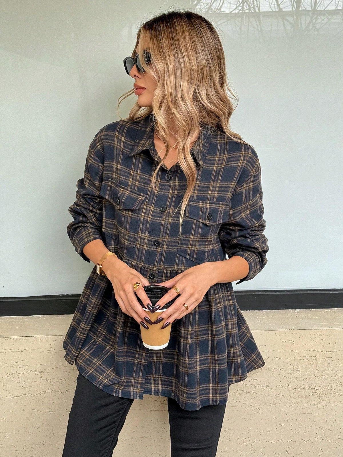 LUNE Vintage Plaid Flannel Office Uniform Shirt For Women,