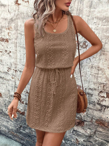 White Knitted Jacquard Hollow-Out Ladies' Dress