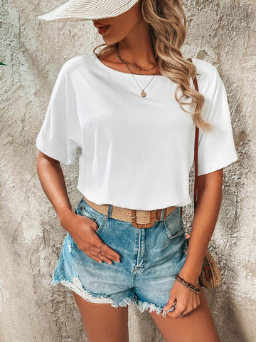 White Summer Women's Short Sleeve Round Neck Bodysuit