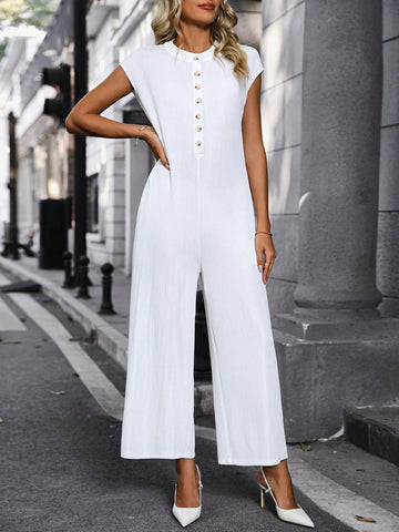 Women'S Batwing Sleeve Half Button Jumpsuit
