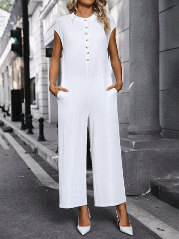 Women'S Batwing Sleeve Half Button Jumpsuit