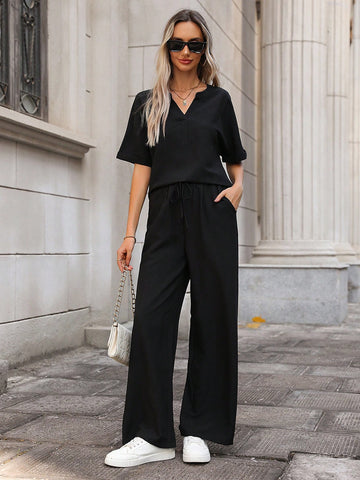 Women'S Casual Solid Color Two Pieces Set