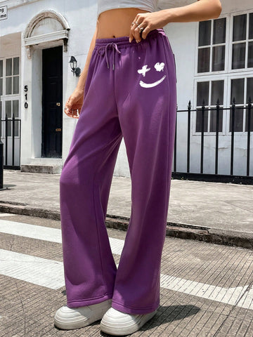 LUNE Women'S Drawstring Waist Cartoon Printed Sport Pants
