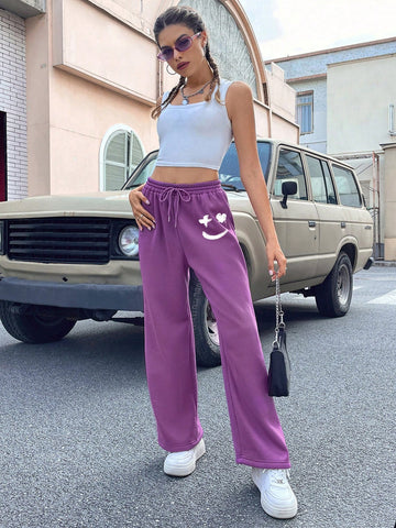 LUNE Women'S Drawstring Waist Cartoon Printed Sport Pants