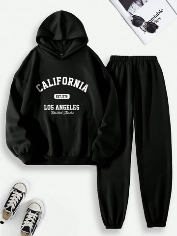 Women'S Letter Print Hoodie And Sweatpants Set