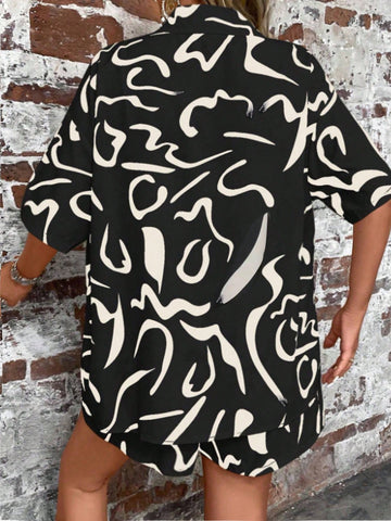 Women'S Loose Fit Printed Short Sleeve 2pcs Set