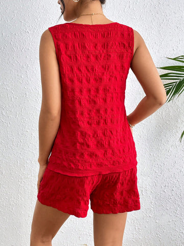Women'S Single-Breasted Sleeveless Vest And Shorts Set