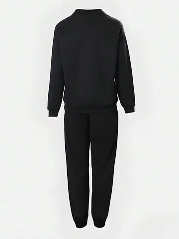 Women'S Slogan & Heart Printed Long Sleeve Sweatshirt And Sweatpants Set