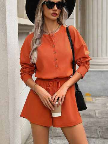 Women'S Solid Color Drawstring Waist Casual Jumpsuit