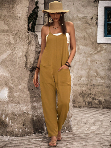 Women'S Solid Color Jumpsuit With Double Pockets