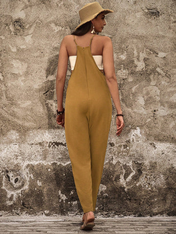 Women'S Solid Color Jumpsuit With Double Pockets