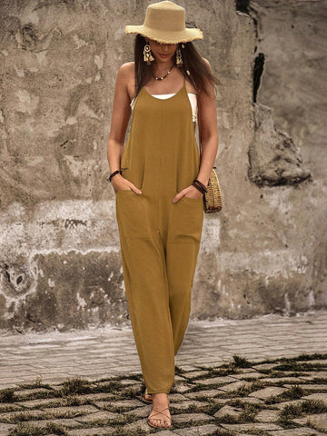 Women'S Solid Color Jumpsuit With Double Pockets