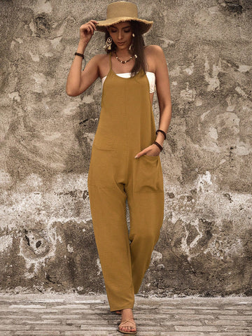 Women'S Solid Color Jumpsuit With Double Pockets
