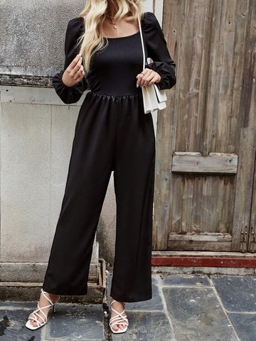 Women'S Solid Color Lantern Sleeve Jumpsuit