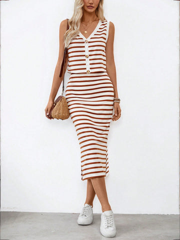 Women'S Striped Casual 2pcs/Set