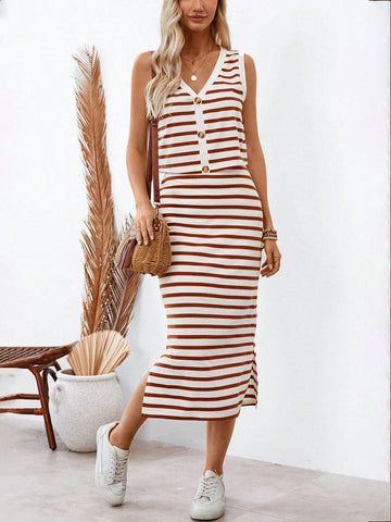 Women'S Striped Casual 2pcs/Set
