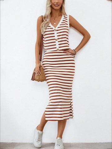 Women'S Striped Casual 2pcs/Set