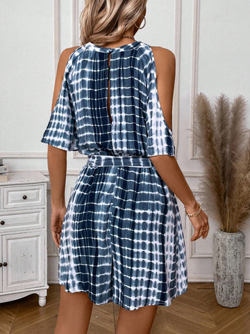 Women'S Tie Dye Off Shoulder Jumpsuit With Pockets