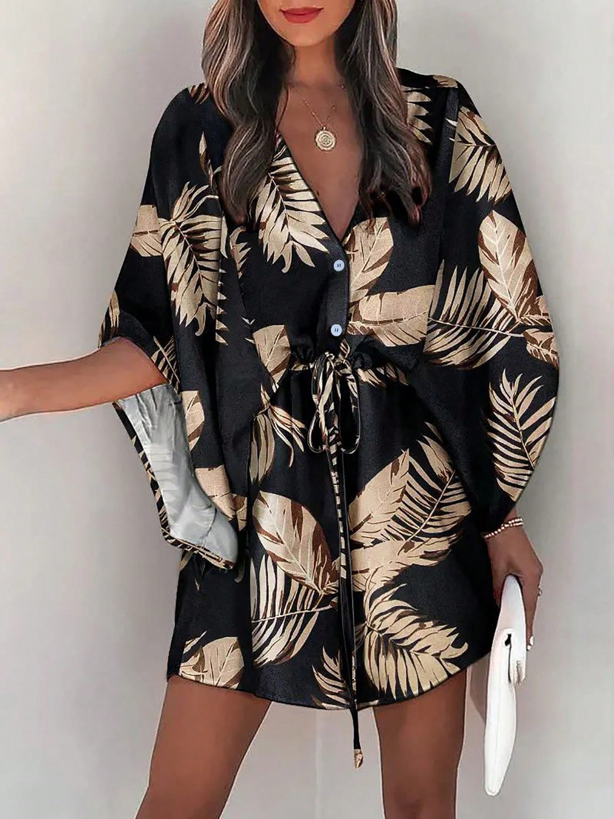 Women'S Tropical Printed Button-Up Half Placket Dress