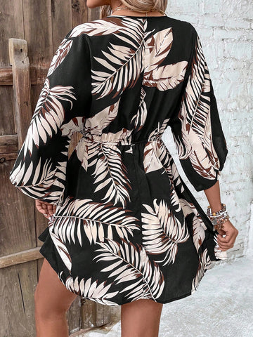 Women'S Tropical Printed Button-Up Half Placket Dress