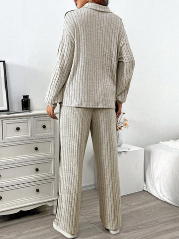 Women'S Two Piece Set Featuring Zip-Up Half-Placket Top And Pants
