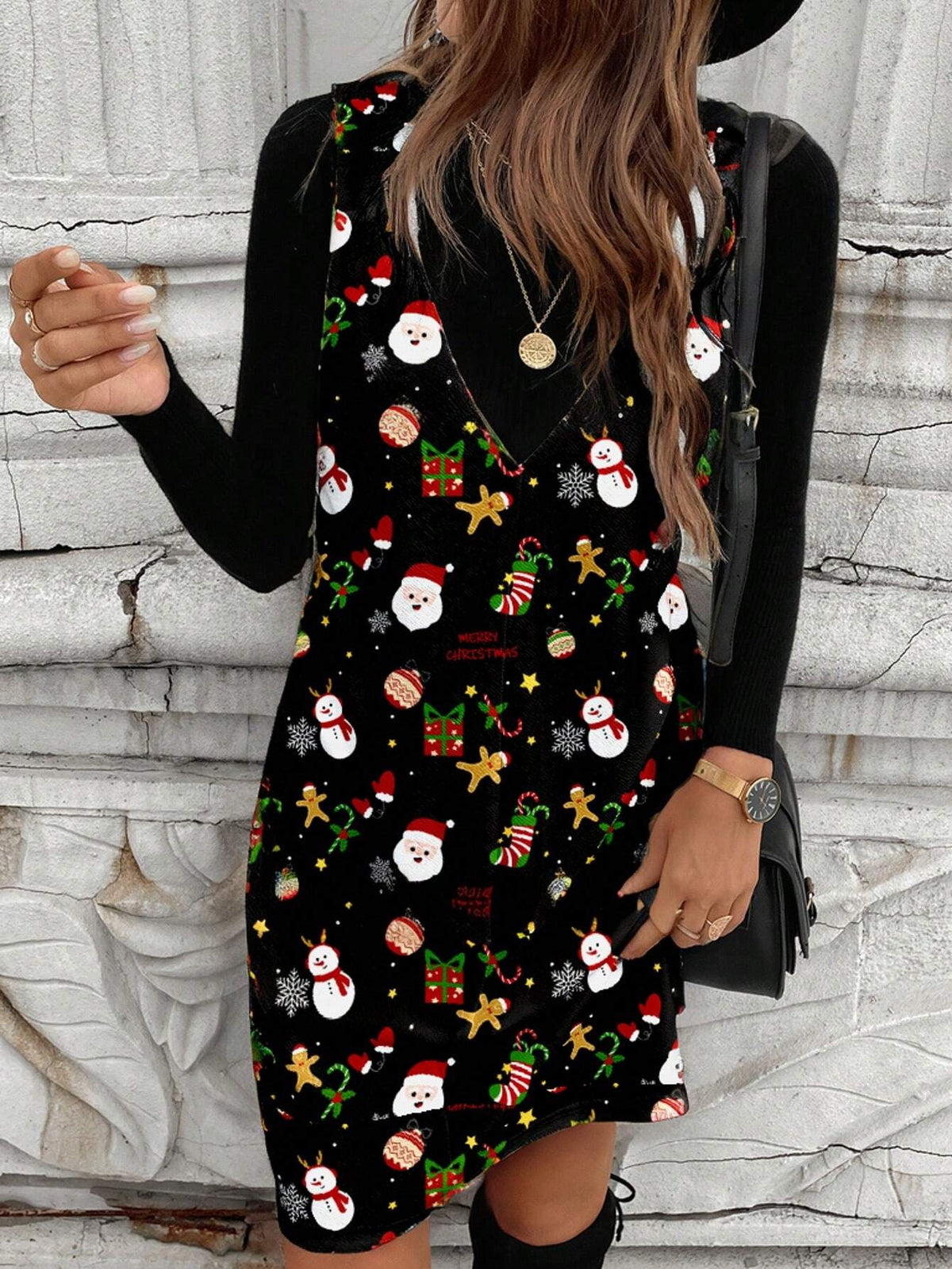 Women Casual Cute Christmas Pattern Short Dress, Suitable For Autumn/Winter