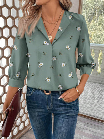 LUNE Women Casual Floral Pattern Blouse, Suitable For Office Wear In Autumn/Winter
