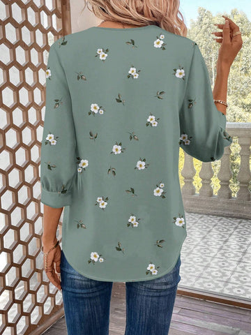 LUNE Women Casual Floral Pattern Blouse, Suitable For Office Wear In Autumn/Winter