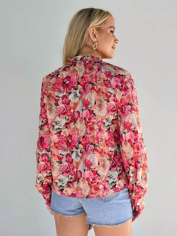 LUNE Women Casual Loose Watercolor Ditsy Floral Shirt