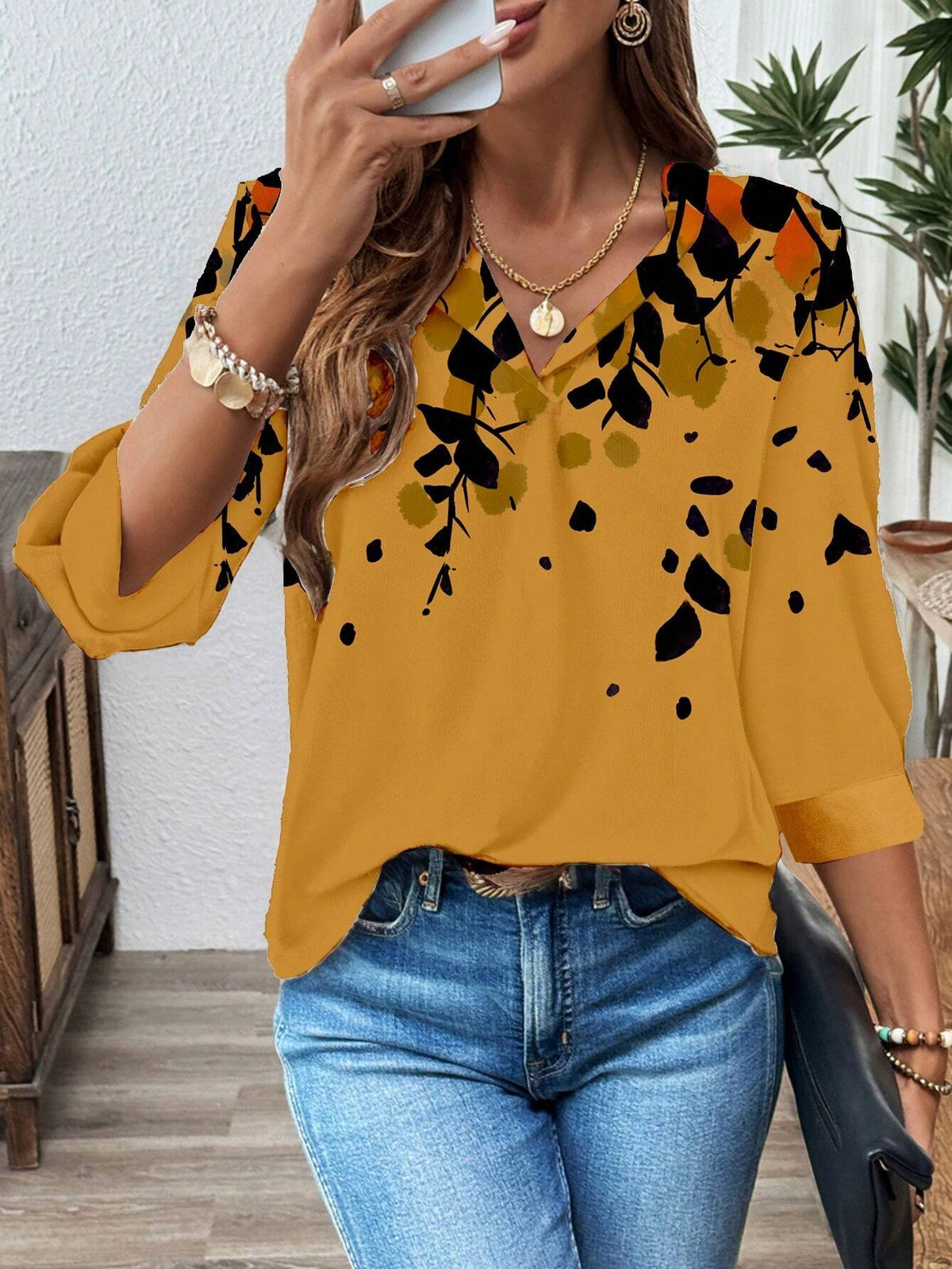 LUNE Women Casual Minimalist Leopard Print Pattern Blouse
