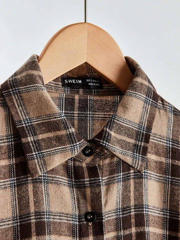 LUNE Women Casual Plaid Print Long Sleeve Shirt, Autumn