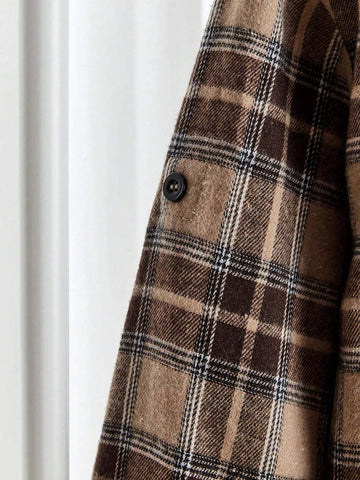 LUNE Women Casual Plaid Print Long Sleeve Shirt, Autumn