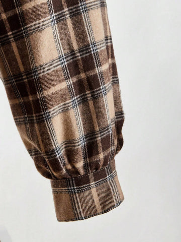 LUNE Women Casual Plaid Print Long Sleeve Shirt, Autumn