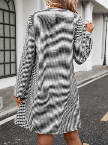 Women Casual Plaid Short Dress, Basic Style, For Autumn And Winter