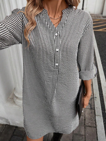 Women Casual Plaid Short Dress, Basic Style, For Autumn And Winter