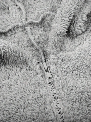 Women Casual Solid Color Fluffy Hooded Jumpsuit, Fall/Winter