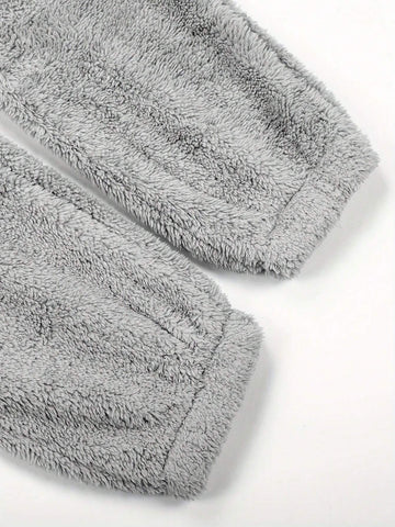 Women Casual Solid Color Fluffy Hooded Jumpsuit, Fall/Winter